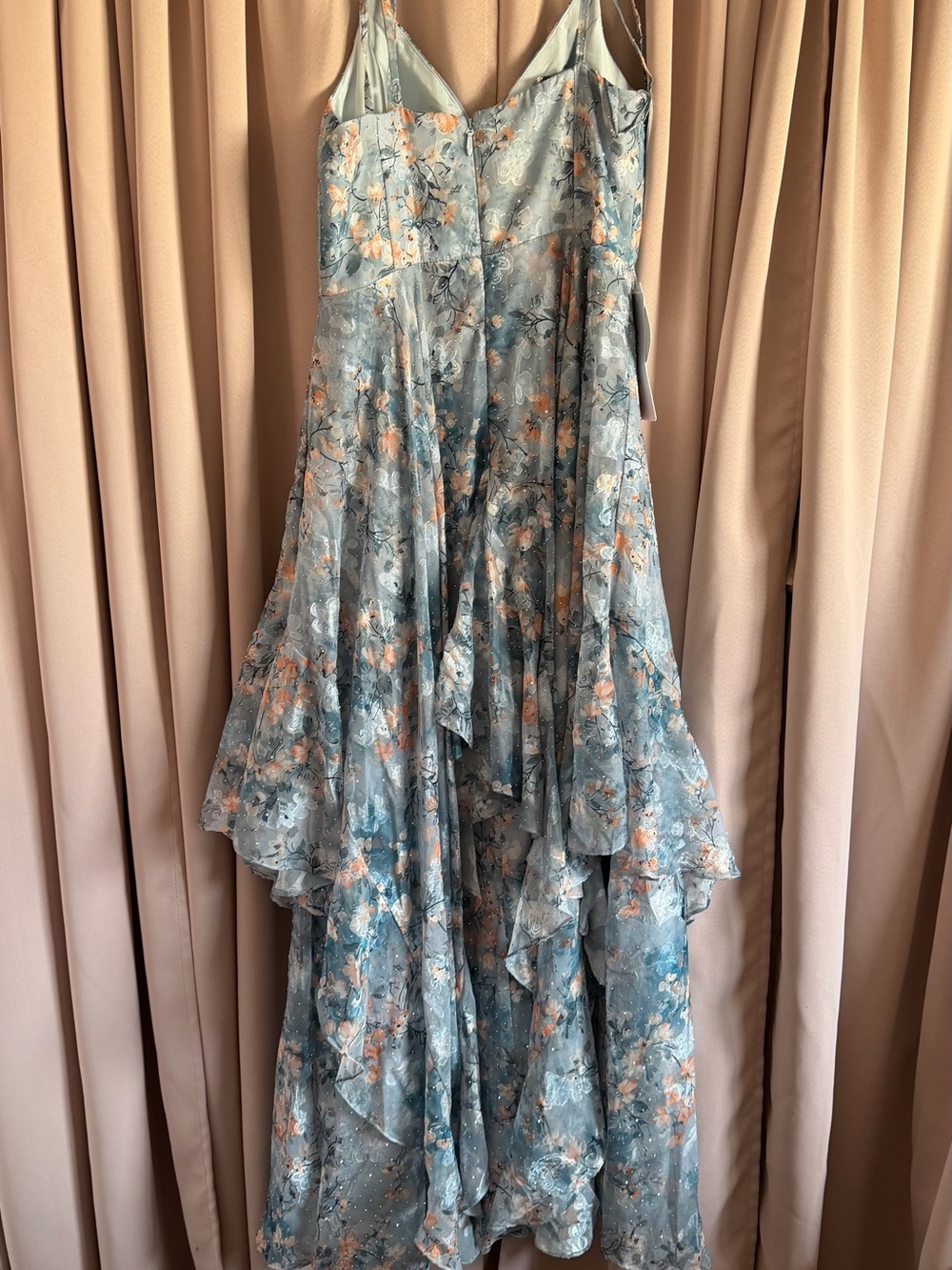 Azazie Blue Floral V-Neck Tie-Strap Maxi Dress - Picture 10 of 10